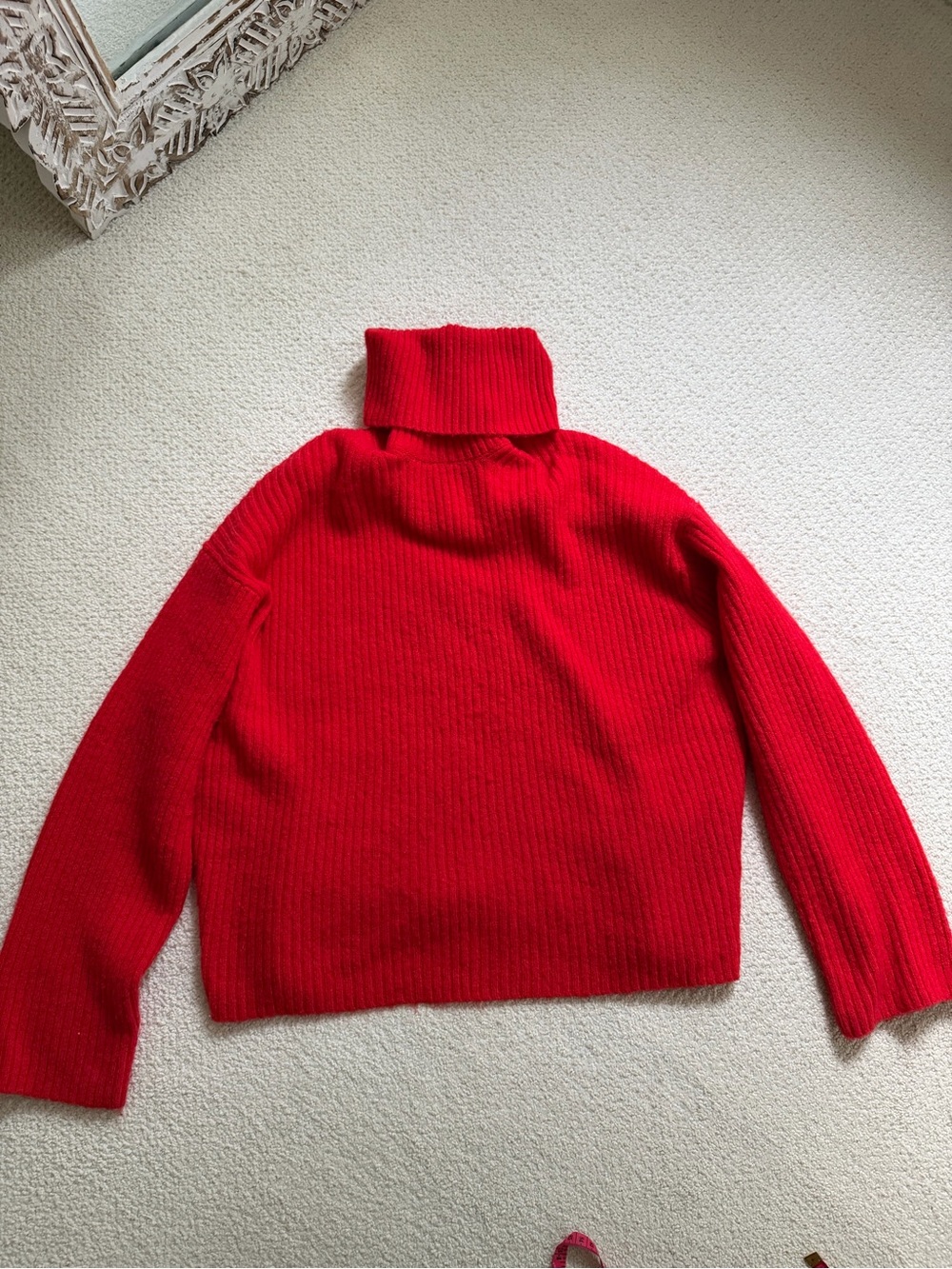 H&M Red Ribbed Turtleneck Sweater